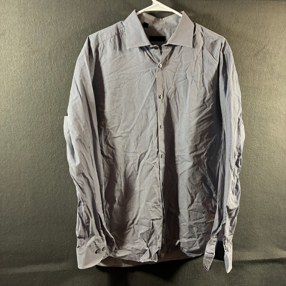 Saks Fifth Avenue men cotton Dress Shirt xl 16 Blue Geometric office capsule